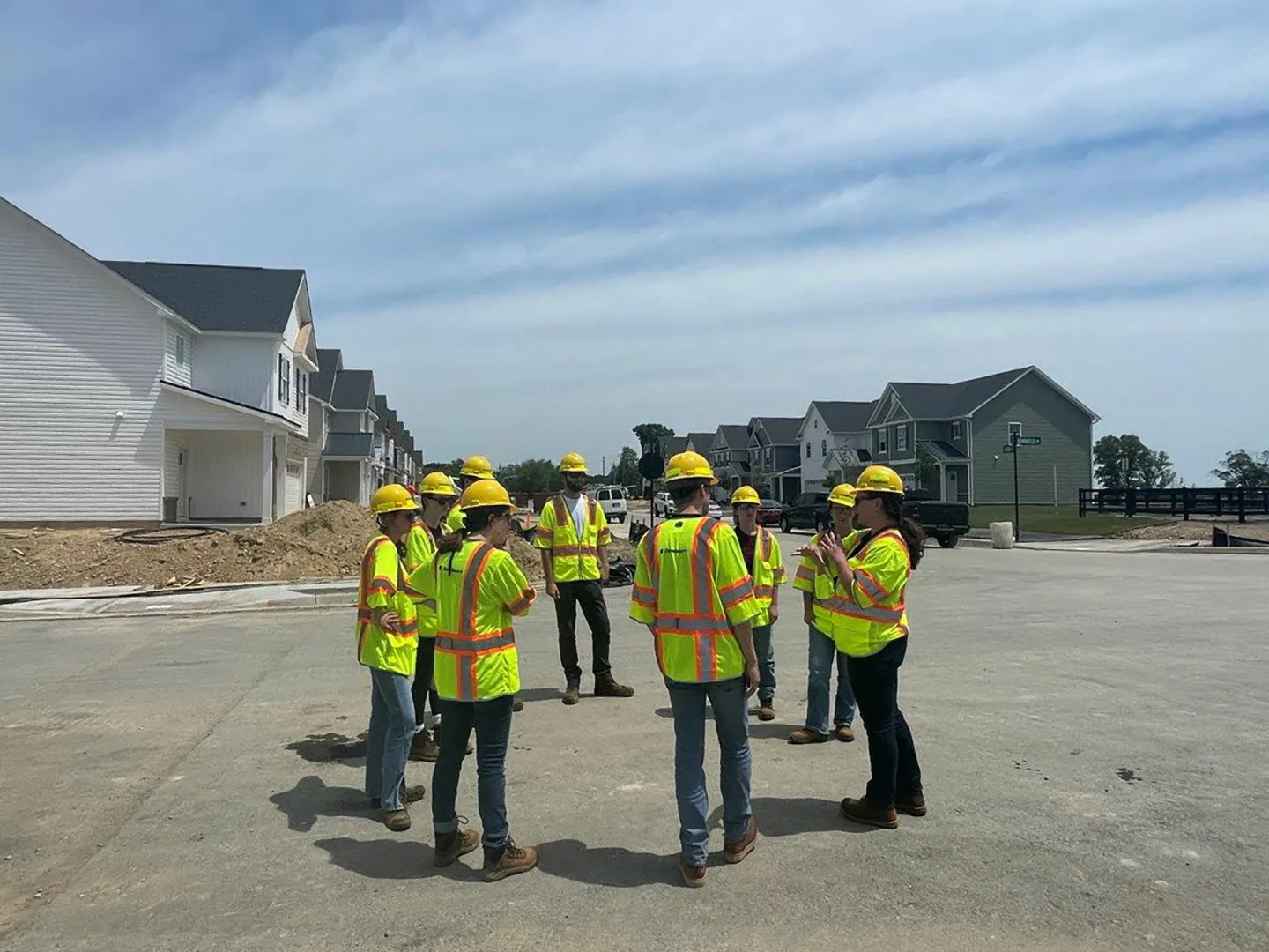 The Gainesville, Virginia, office interns discuss processes and protocol on a project site visit in Frederick County, Virginia.