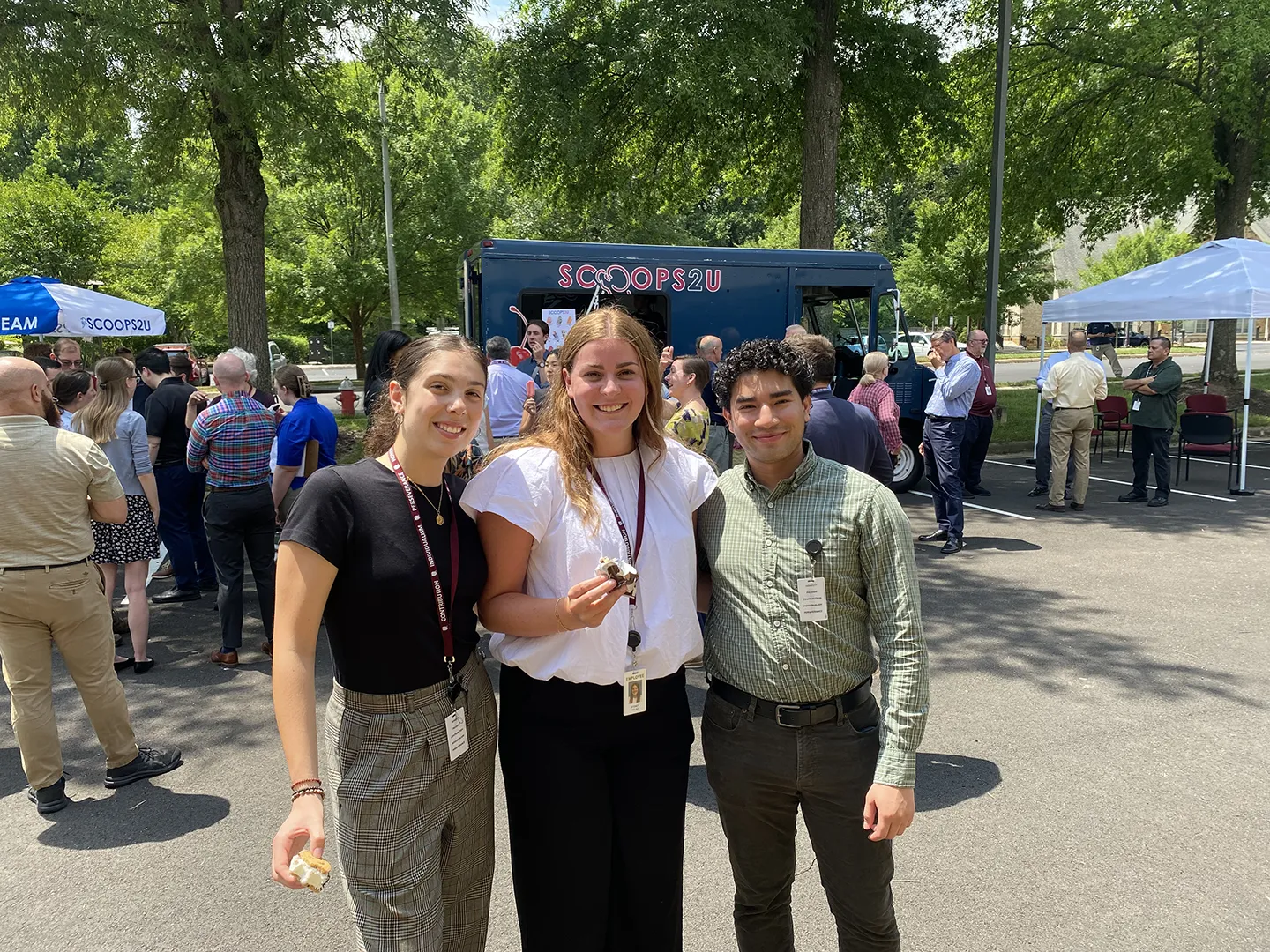 Interns MaryGrace Gozzi, Sydney Kelso, and Victor Madrid participate as judges in the Fairfax office’s homemade ice cream competition.