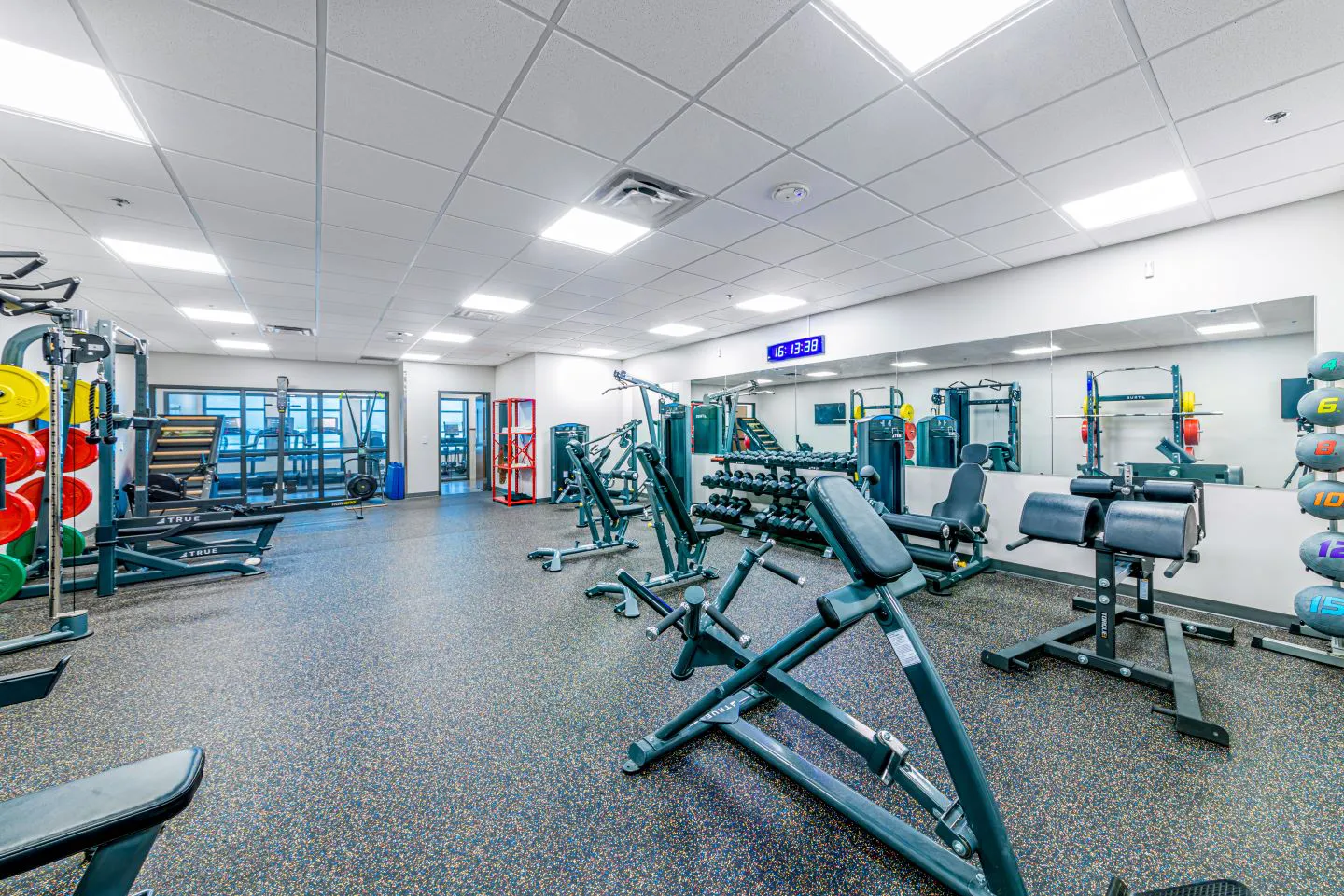 We designed a comprehensive municipal facility—the Lawton Public Safety Facility—to house courts, police, and more for the city of Lawton in Oklahoma. The combined facility includes a fitness area which is open to all staff. Photo credit: Brent Niles.