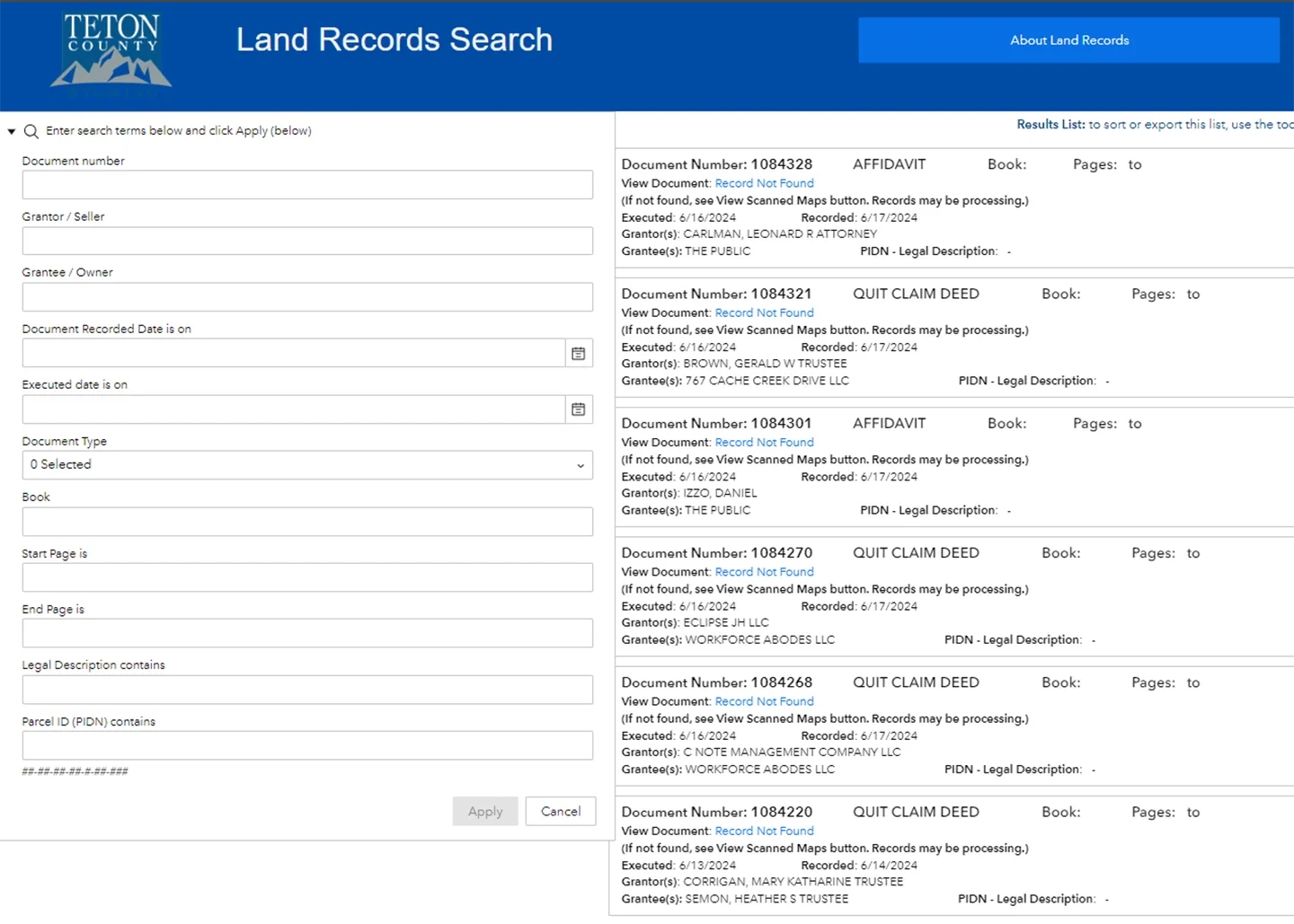 Residents of Teton County can use the GIS Hub website to search for land records.