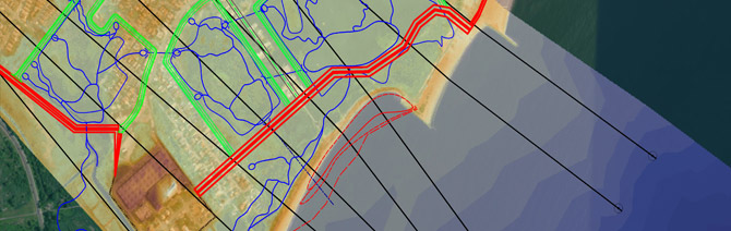 Coastal model outlining storm surge and wave impacts. Coastal model outlining storm surge and wave impacts.