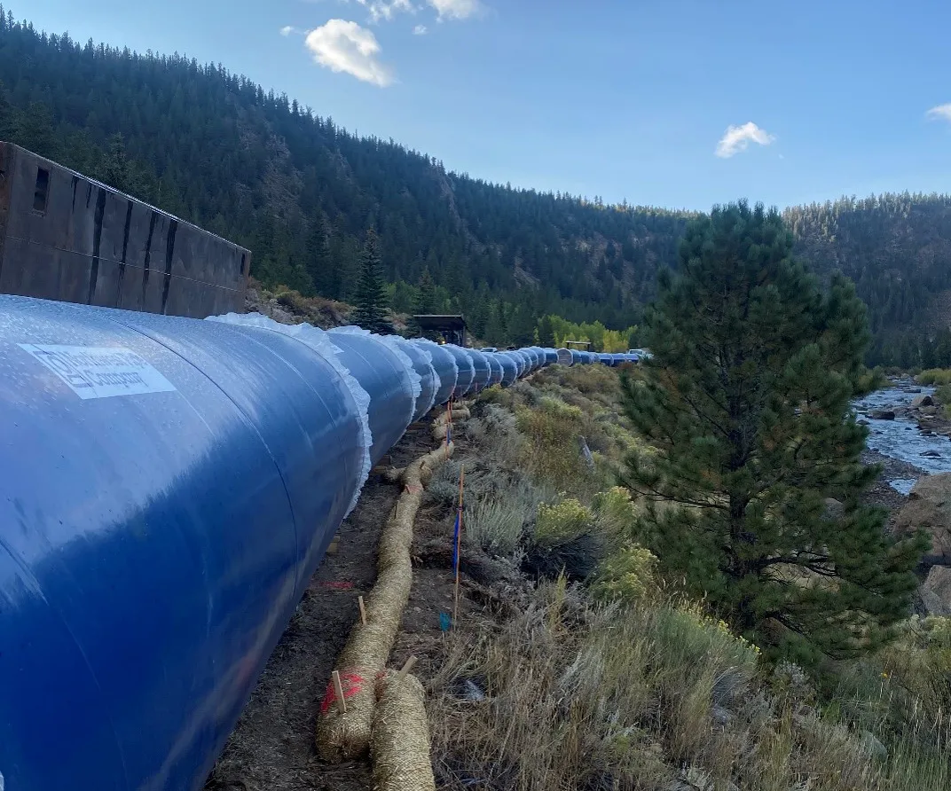 The 66-inch diameter, 56-mile-long pipeline delivers 118 million gallons of water per day (MGD), providing roughly 70% of the raw water for the cities of Aurora and Colorado Springs, Colorado.