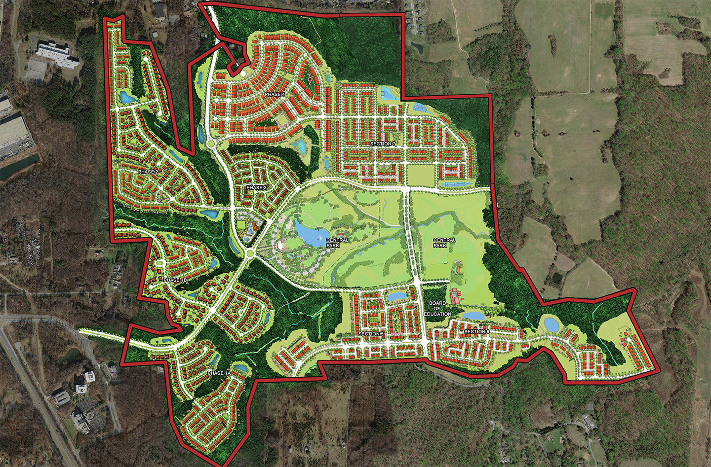 A plan view of the overall Parkside development, including the Westphalia Central Park.