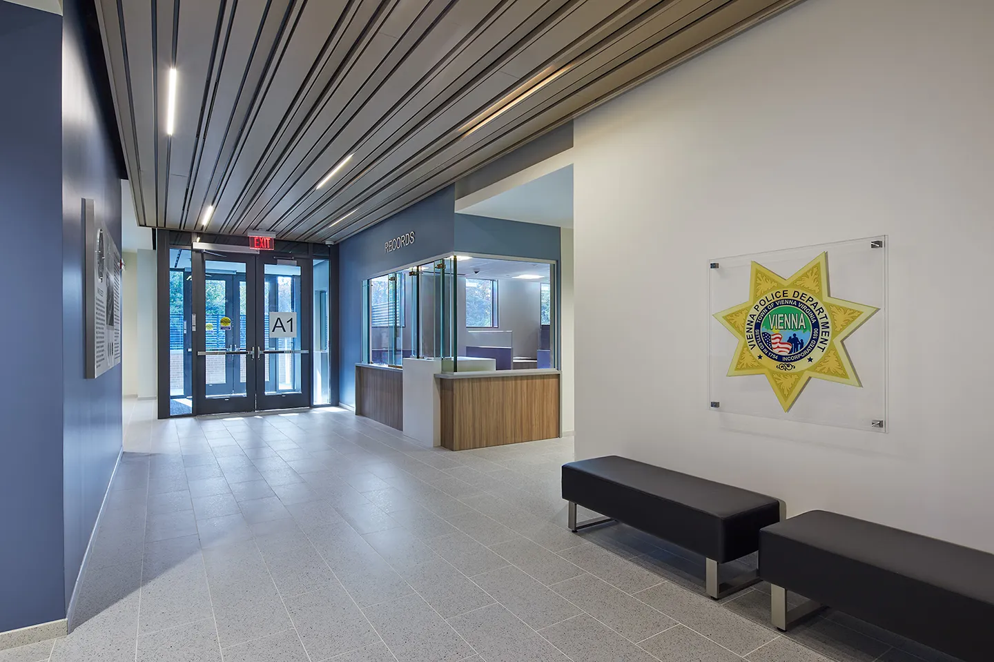 The lobby creates a warm and inviting interface between police staff and community members.