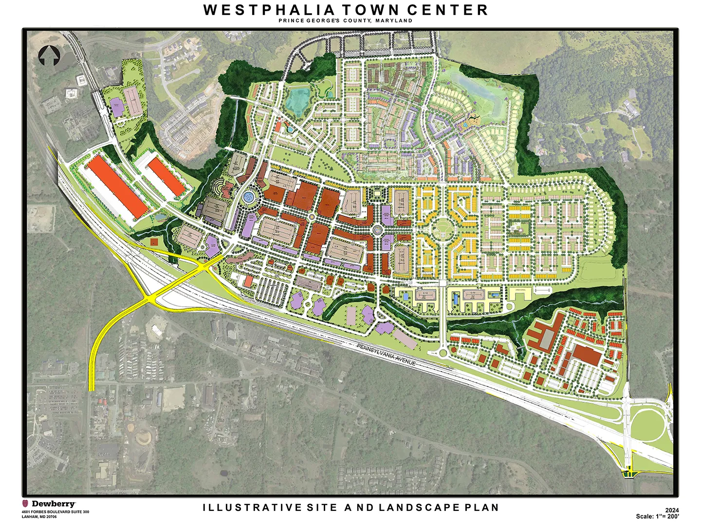 An illustrative site and landscape plan for the Westphalia Town Center.